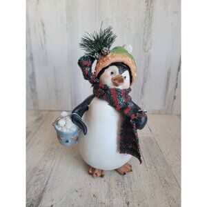 Penguin AS IS rustic snow ball pail Xmas home decor figure unique